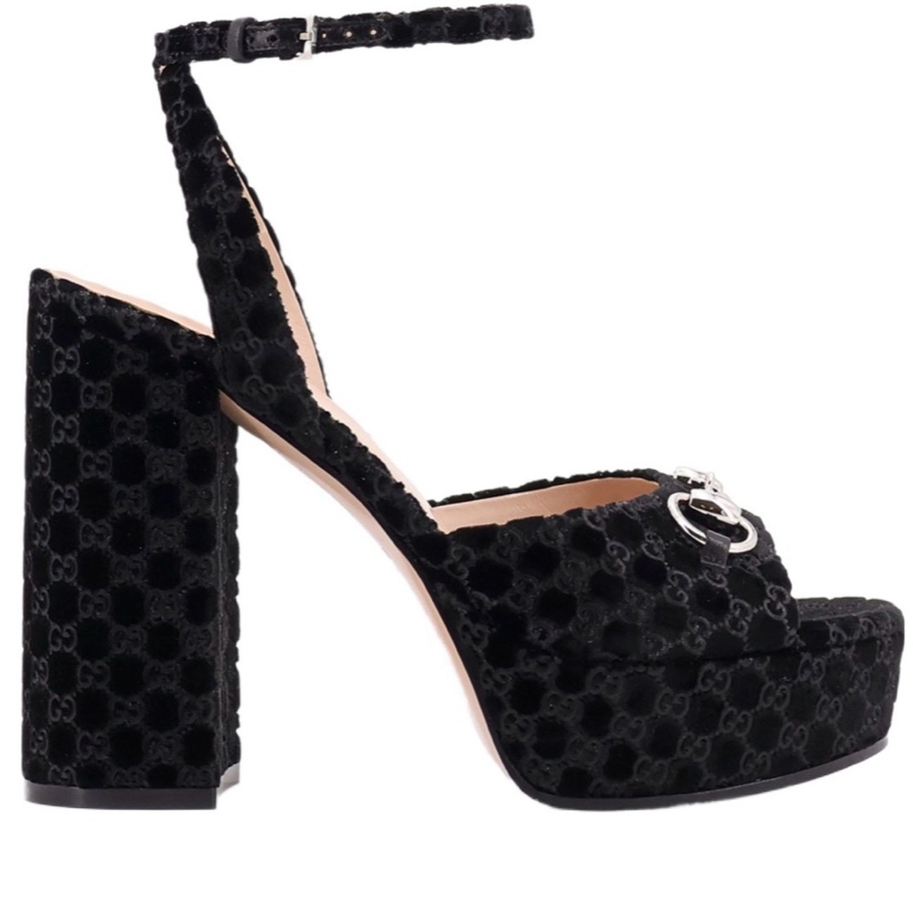 Brand new Gucci Black Velvet Women's Platform Heels sold with receipt